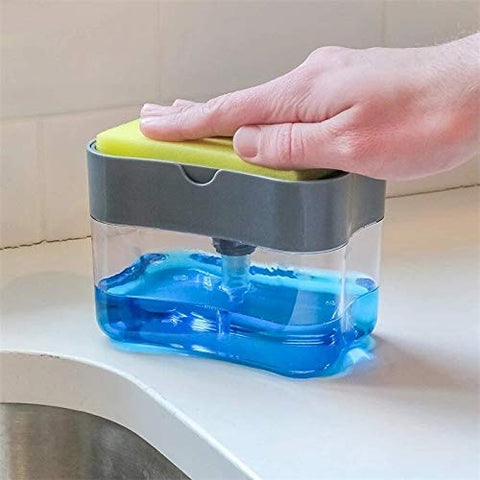 JDX 2 in 1 Soap Pump Plastic Dispenser for Dishwasher Liquid Holder Free Sponge