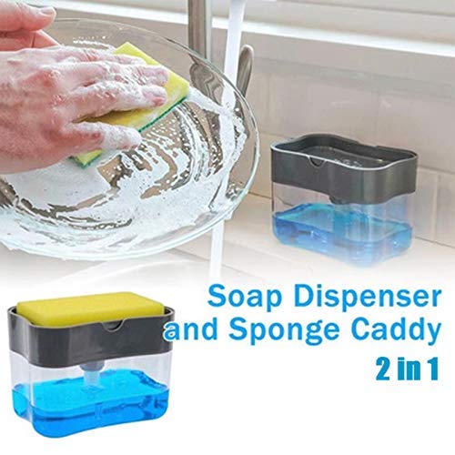 JDX 2 in 1 Soap Pump Plastic Dispenser for Dishwasher Liquid Holder Free Sponge