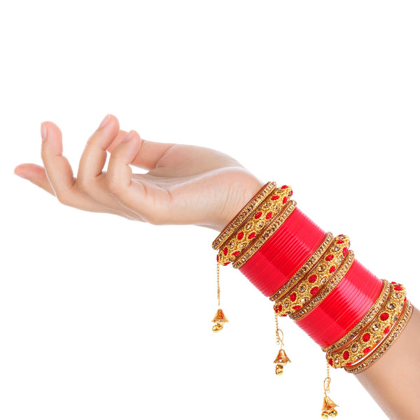 Exclusive Collection Full Bridal Red and Gold Thread Chura Set for Girls