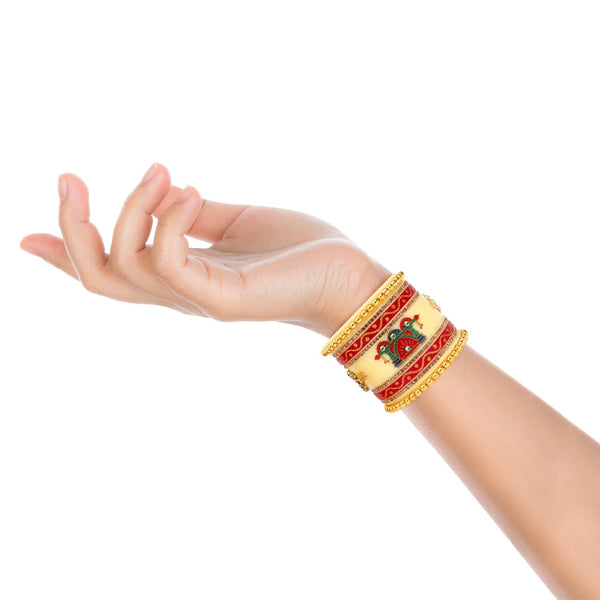 Pearl And Kundan Studd Yellow and red Color Chuda Set for Women