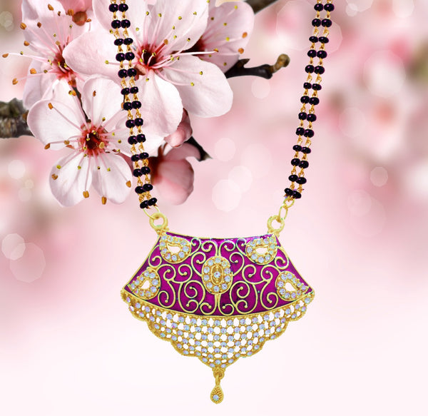 Gold Plated Stylish Fashionable Pink Colour Traditional Mangalsutra for Girl & Women